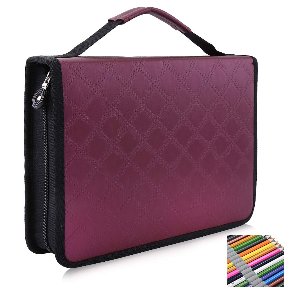 Bewinner 150 Slots Pencil Case PU Leather Fabric Pencil Case Zipper Pen Bag Organize and Protect Pencils, Great Gift for Art Hobbyists, Coloring Book Enthusiasts and Artists,Large Capacity (Purple)