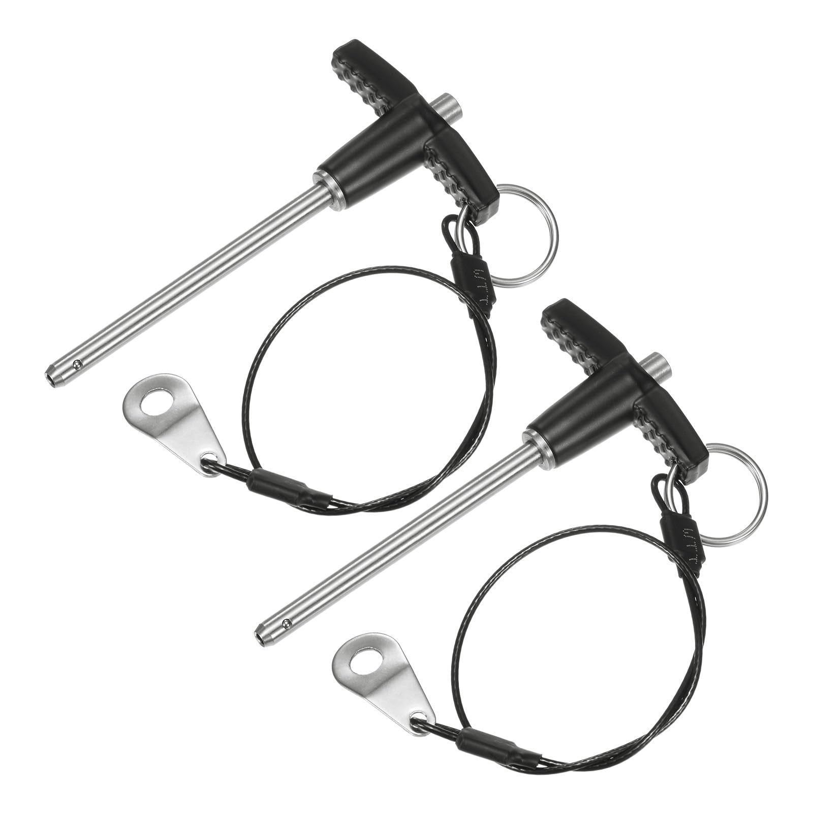 M METERXITY 2-Pack T Handle Lock Pins, 3/16"(5mm) Dia. 2-3/8"(60mm) Usage Length Push-Button Quick Release Locking Pins W Lanyard Cable for Speaker/Aviation/Gym/Machine [304 Stainless Steel]