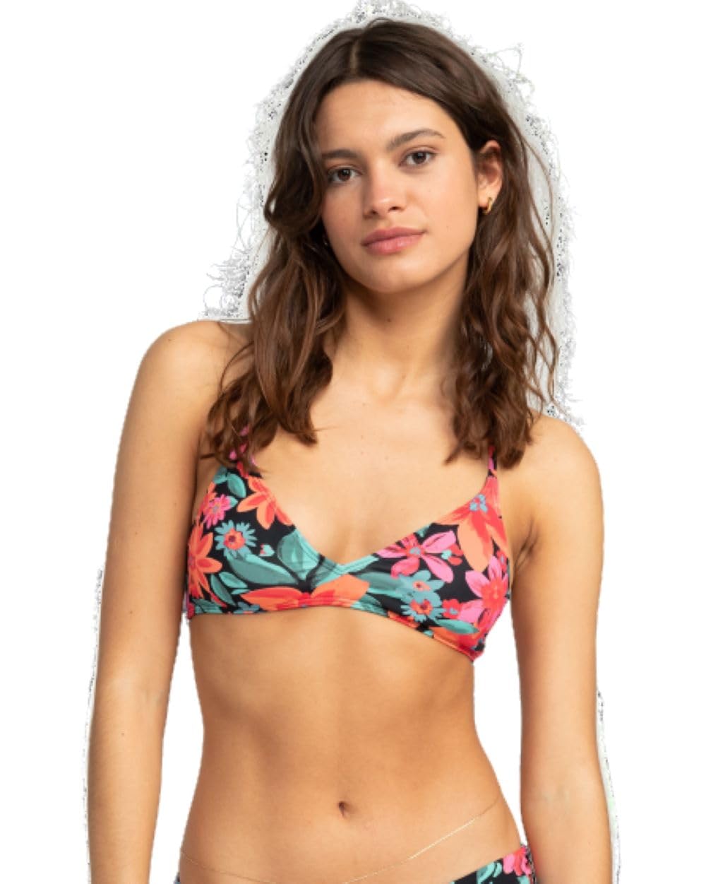 Photo 1 of Roxy Women's Bikini Top – UPF 50+, Quick-Dry, Removable Pads, Swimsuit Top, Surf & Beachwear, Black Palms, Medium