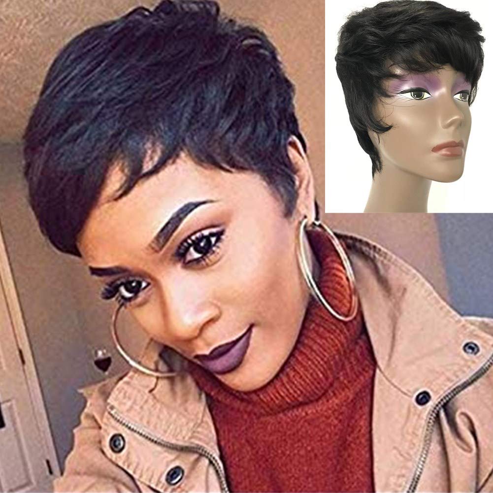 Amazon Com Bob Short Black Pixie Wig For Black Women Remy Human