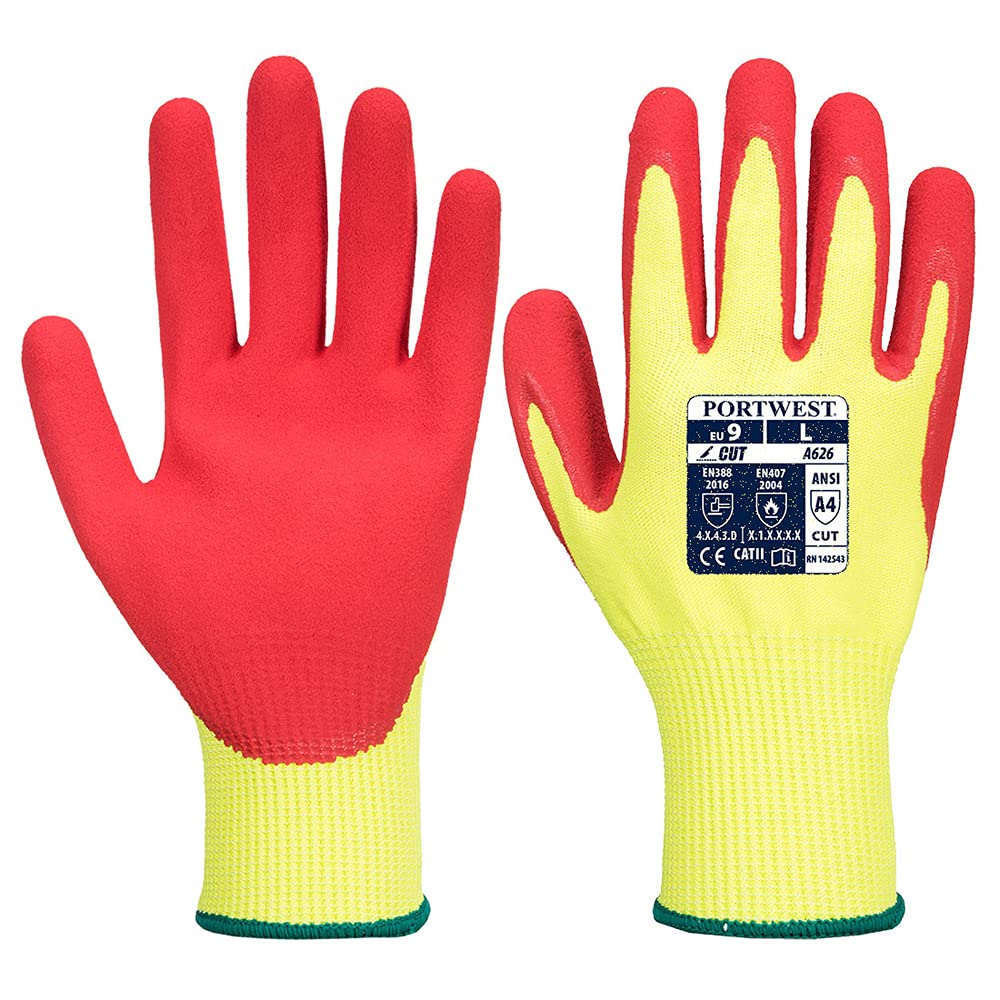 Portwest Vis-Tex HR Cut Glove-Nitrile, Color: Yellow, Size: XXXL, A626Y5RXXXL