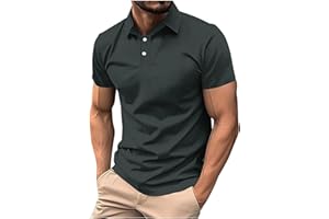 Mens Classic Buttons Shirts Short Sleeve Collared T-Shirt Athletic Slim Fit Pullover Casual Sun Protection Golf Top