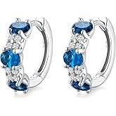 RANDES Small Hoop Earrings for Women Hypoallergenic 925 Sterling Silver 13.5mm Thick Huggie Earrings Hoops Created Gemstone Diamond Birthstone Wedding Earrings