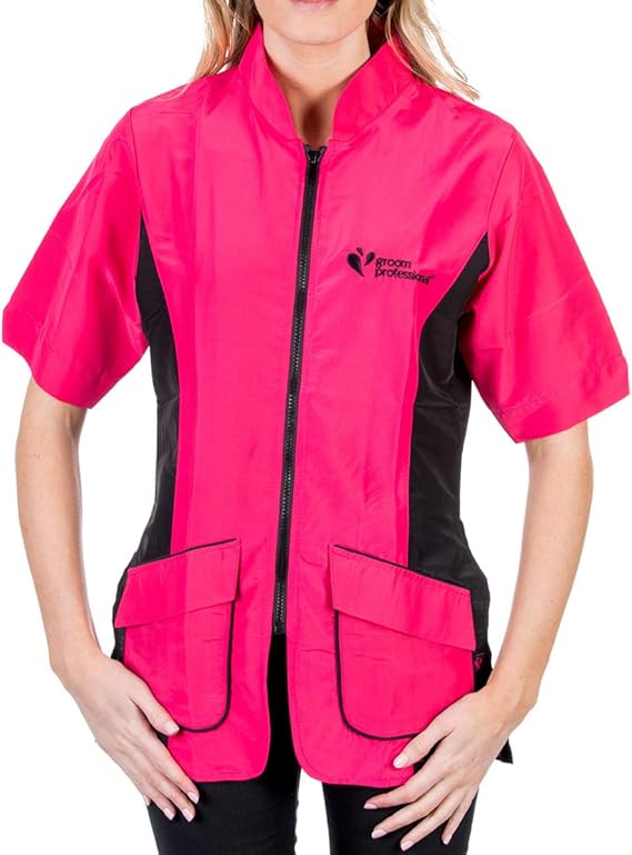 GROOM PROFESSIONAL Treviso Dog Grooming Jacket Pink/Black 44" Amazon