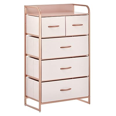 Buy Mdesign Tall Dresser Storage Chest Sturdy Steel Frame Wood Top Handles Easy Pull Fabric Bins Organizer Unit For Bedroom Entryway Closet Textured Print 5 Drawers Pink Rose Gold Online