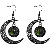 Moon Earrings Halloween Earrings for Women Vintage Gothic Black Moon Dangle Earring Punk Style Victoria Crystal Pendant Witch Earring Black Halloween Jewelry for Women