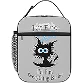 Lightning Black Cat Insulated Lunch Bag,Kids Lunch Box For Girls Boys Teen,Kid Lunch Box Containers Cooler Bag With Front Pocket For Women Men,Reusable Lunch Tote Bag Lunchbox For School/Work/Picnic