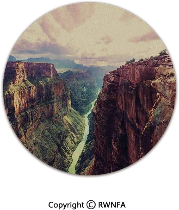 3D Printed Modern No-Shedding Non-Slip Rugs,View of The Canyon with Mystical Narrow Long River Line Primitive Forces of Nature 6' Diameter Multi,Machine Washable Round Bath Mat