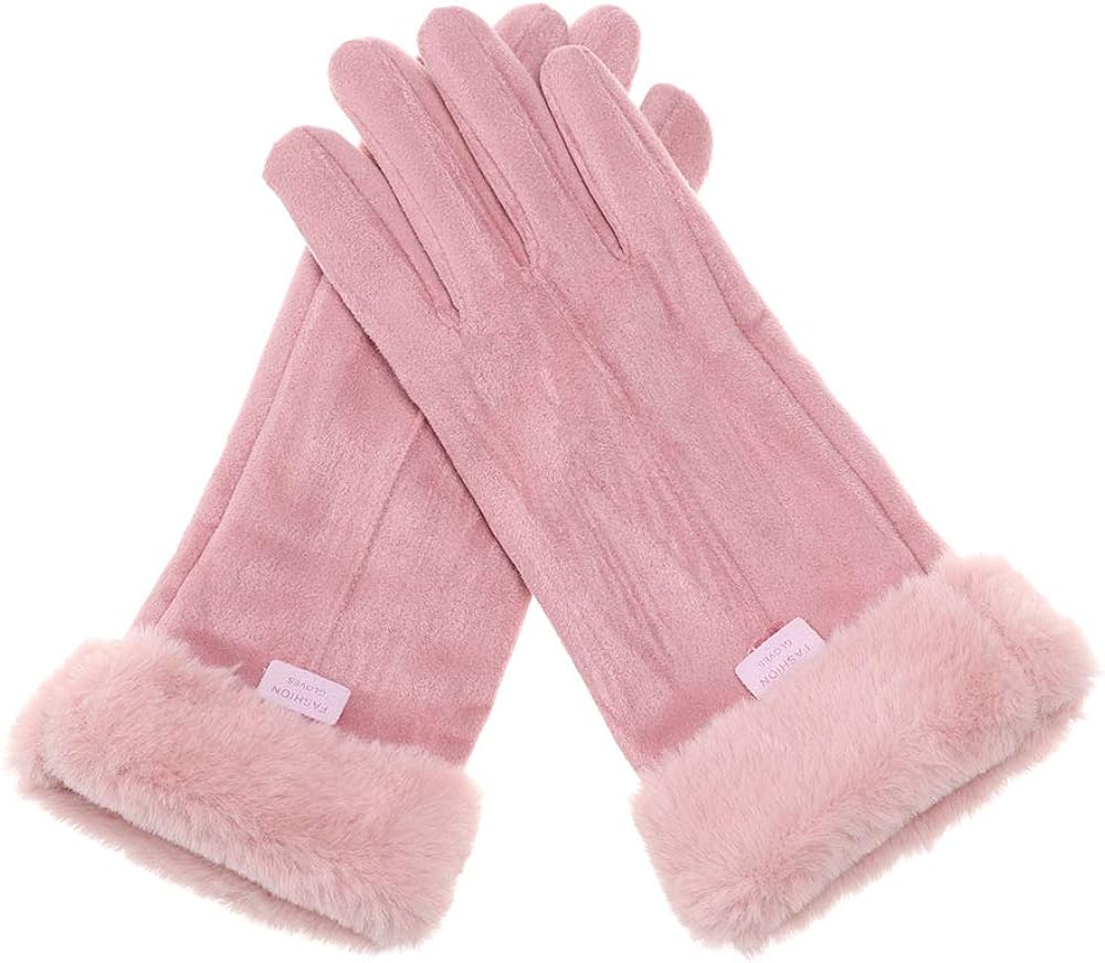 Women Winter Faux Suede Leather Gloves Warm Touch Screen Texting Gloves ...