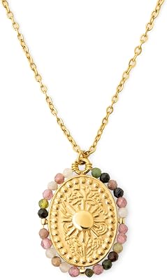 Halskette Medallion Stones Sun Edelstahl vergoldet Damenschmuck