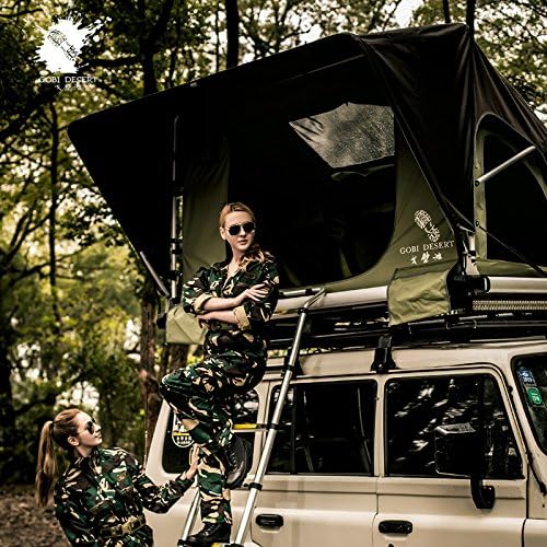 gobi desert Tent Rooftop Folding Tent Incl. Bedding 12V Socket 600D HD Rip Stop Polyester 1 in. Aluminum/Polyurethane Sandwich Base/Ladder Max Load 300kg/660 lb. Coyote Tan Overland Tent (gray)