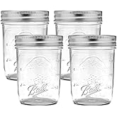 Ball Regular Mouth Glass Mason Jars with Lids and Bands, Used for Canning (Half Pint, 8 Ounce (Pack of 4))