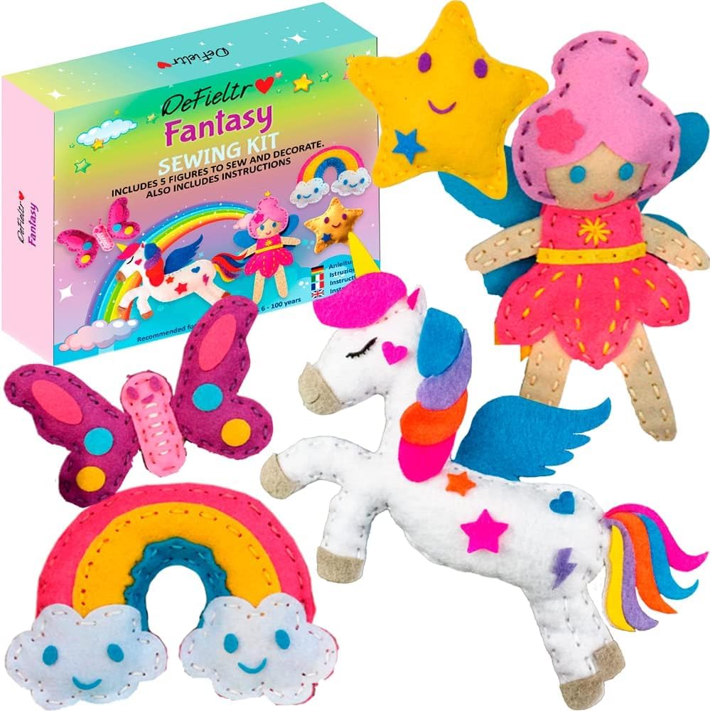 DeFieltro Fantasy - Sewing Kit for Girls & Boys - Ages 6+ - Unisex - Whimsical Unicorn Theme - Includes Needles, Wool, Threads, Scissors & Step-by-Step Instructions