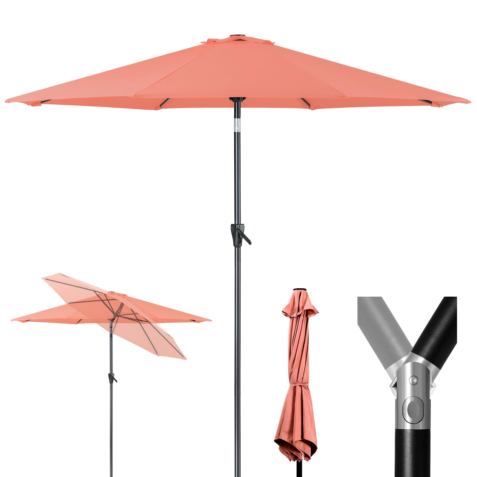 Tempera 10ft Patio Market Outdoor Table Umbrella with Push Button Tilt and Crank, Large Sun Umbrella with Sturdy Pole & Fade Resistant Canopy, Easy to Set, Pink Image