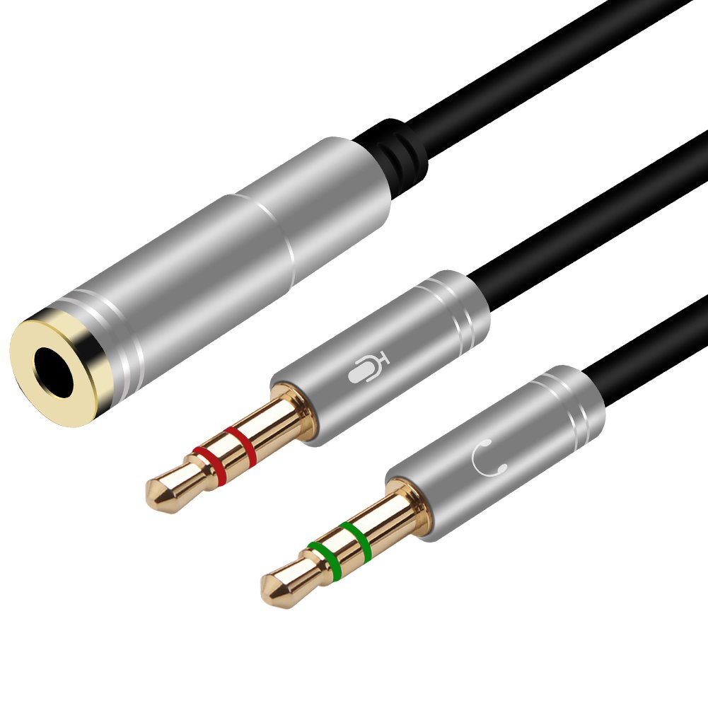 Yeung Qee Headphone Splitter 3.5mm Female to 2 Dual 3.5mm Male Headphone Mic Audio Y Splitter Cable for PC PS4 Gaming Headset (Silver 1m)