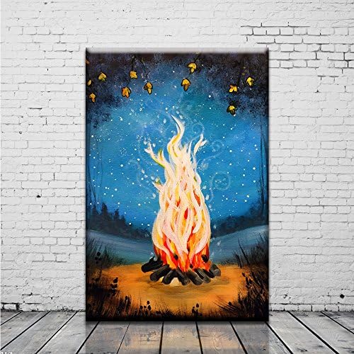 Oil Painting Campfire Art Print with Unframed Canvas