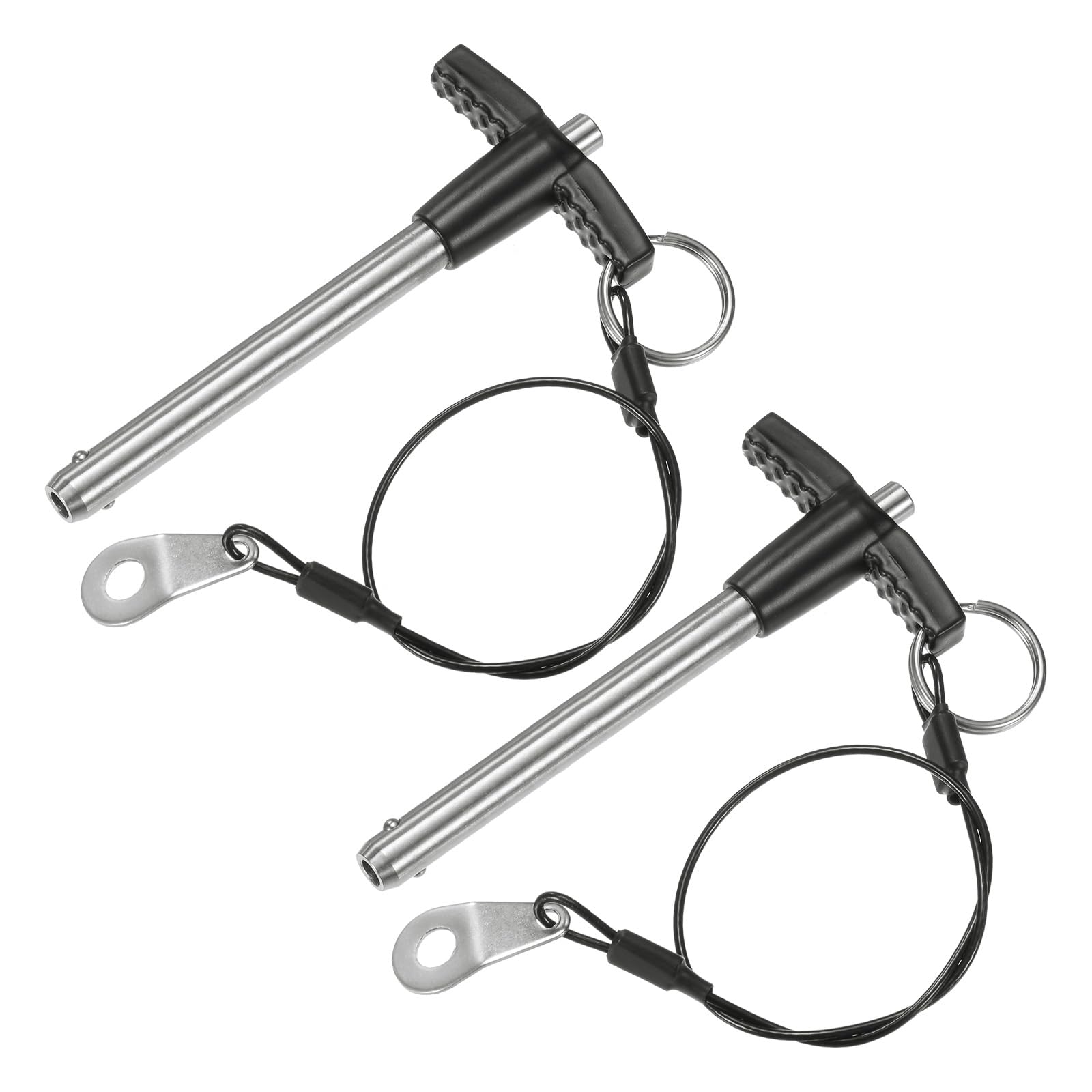 M METERXITY 2-Pack T Handle Lock Pins, 5/16"(8mm) Dia. 2-3/8"(60mm) Usage Length Push-Button Quick Release Locking Pins W Lanyard Cable for Speaker/Aviation/Gym/Machine [304 Stainless Steel]