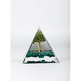 Pankósmios Orgonite Pyramid for Positive Energy, Healing & Meditation - Amethyst & Obsidian Crystal Chakra Pyramid for Stress Relief, Reiki Healing, Luck & Fortune Attraction - Green