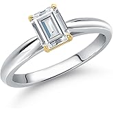 Gem Stone King 925 Silver and 10K Yellow Gold White Moissanite Engagement Ring For Women | 0.57 Cttw | Emerald Cut 6X4MM | Gemstone Birthstone
