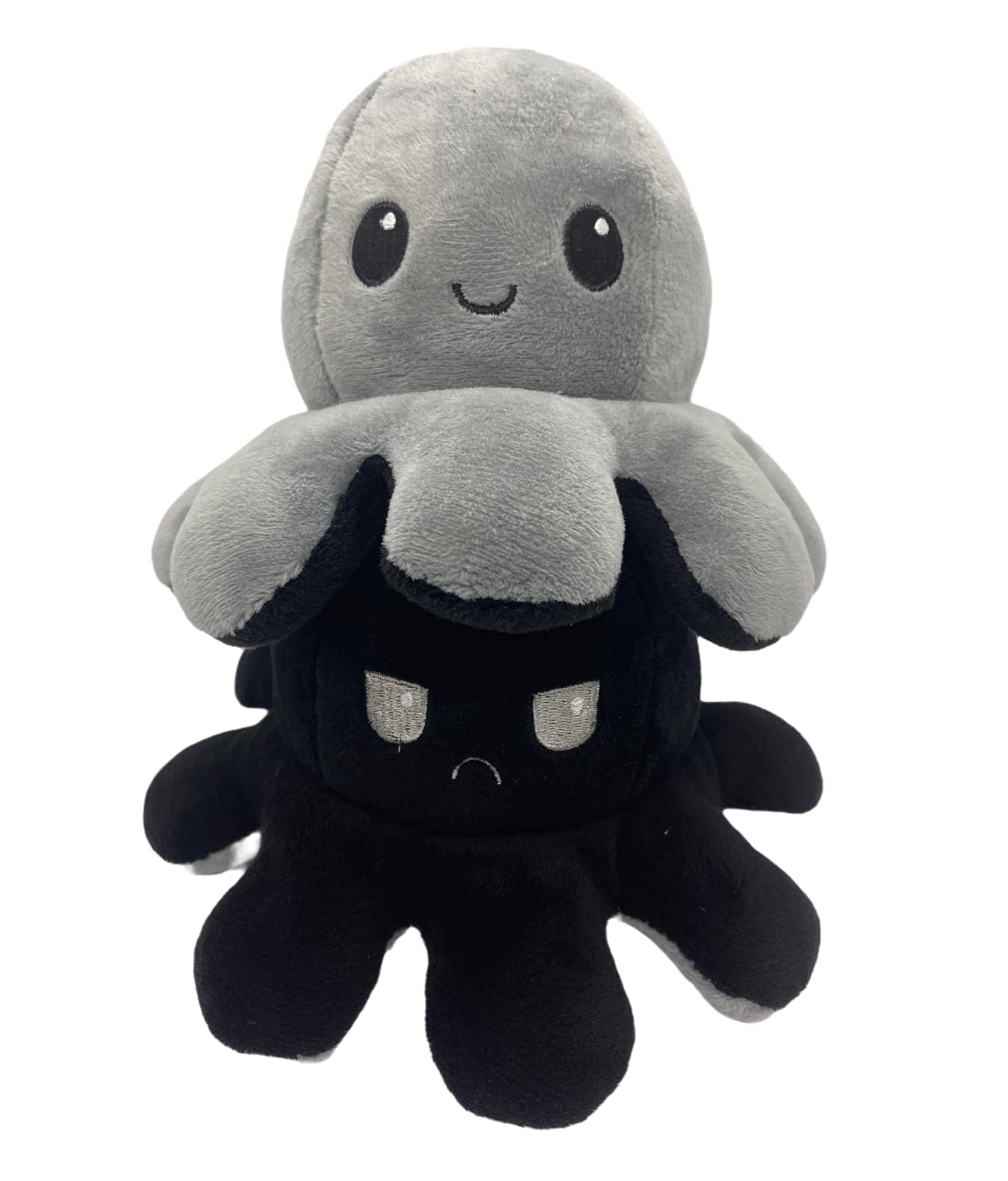 XEANCO Octopus Plushie,Double-Sided Flip Reversible Octopus Plush, Soft Stuffed Octopus Plush, for Girls Boys Kids Friends, Emotion Octopus Perfect for Playing & Expressing Mood Black Grey)