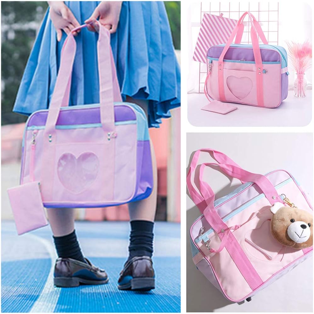 KEEPOP Ita Bag Heart Shape Window Japanese School Handbag Large JK Bag Girls Duffle Purse Anime School Satchels for Lolita Comic DIY Cosplay Pink/Purple - Image 5