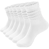 HAVE A TREE 3-6 Pack Women's Slouchy Crew Socks - White Cushioned Scrunch Boot Socks Size 5-11