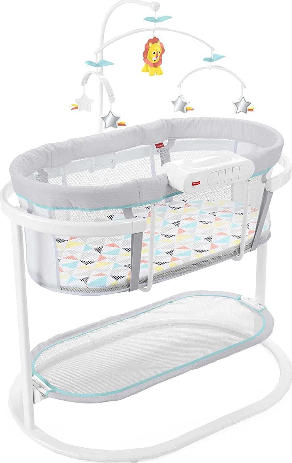 Photo 1 of (see all images) Fisher-Price Baby Bedside Sleeper Soothing Motions Bassinet with Lights Music Vibrations & Toy Mobile for Newborns 0+ Months, Windmill