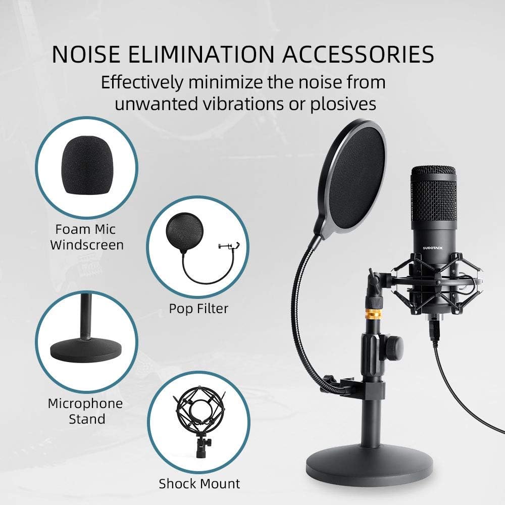 USB Streaming Podcast PC Microphone, SUDOTACK Professional 192kHz/24bit Studio Cardioid Condenser Mic Kit with Sound Card Boom Arm Shock Mount Pop Filter, for Skype Youtuber Karaoke Gaming Recording: Electronics