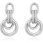 Elaximn Hypoallergenic Chunky Knot Drop Earrings for Women, Gold Silver Geometric Long Link Drop Dangle Earrings Lightweight Fashion Statement Jewelry Gifts