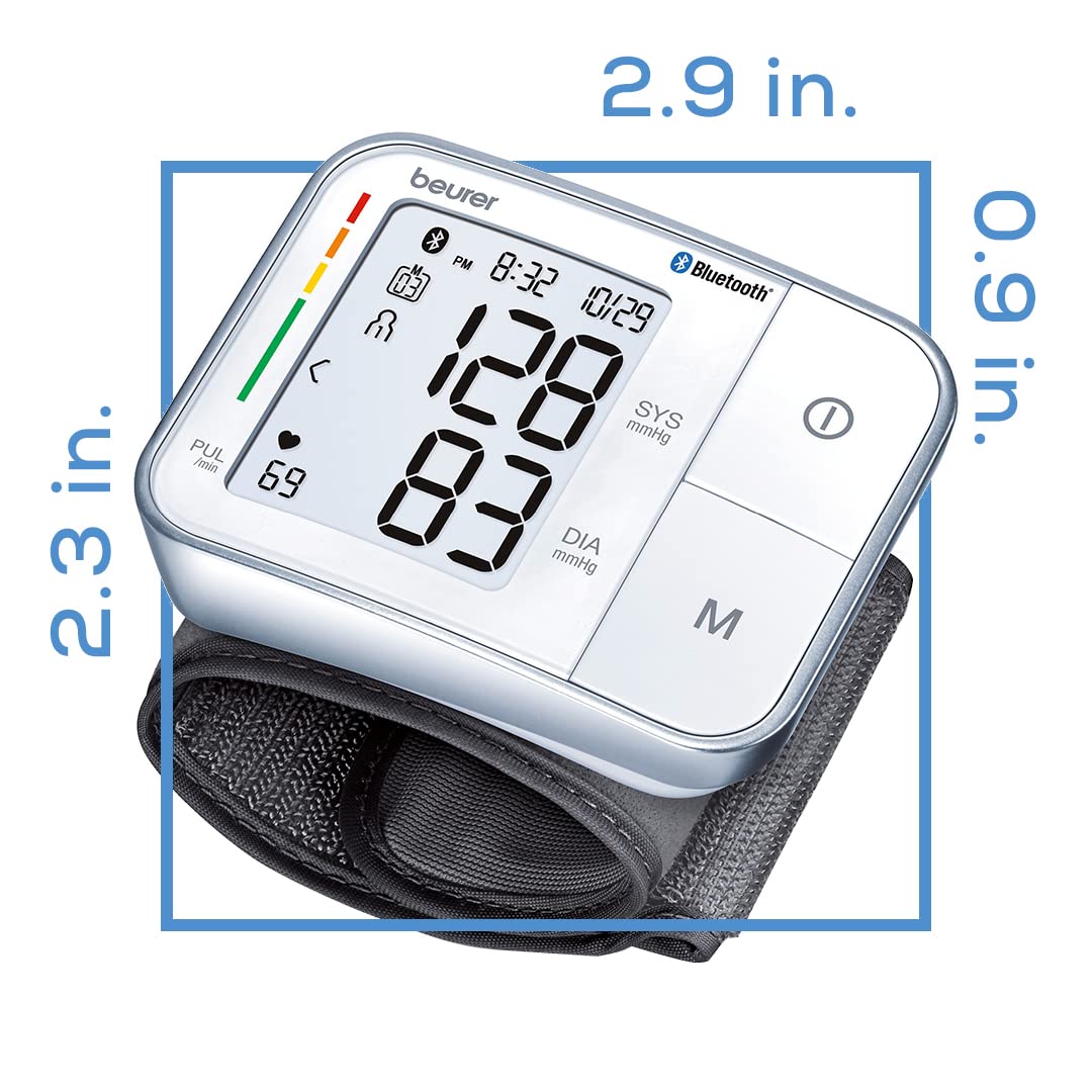 Beurer BC57 Wrist Blood Pressure Monitor – Automatic Wrist Blood Pressure Cuff - Bluetooth – 120 Memory Spaces with Irregular Heart Rate Detection, Large Display, Resting Indicator, Storage Case