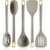 Silicone Kitchen Cooking Utensils Set: MOACC Heat Resistant 13inch Long Kitchen Gadgets, BPA Free Non Stick Rubber Cook Accessories For Food Prep, Frying, Serving, Basting (Light Grey)