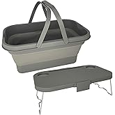 VOJKOREL Foldable Camping Basket with Table Storage Organizer Box Car Trunk Organiser Can be Used as Ice Bucket Suitable for Camping, car Storage, Home Sorting, etc.Grey