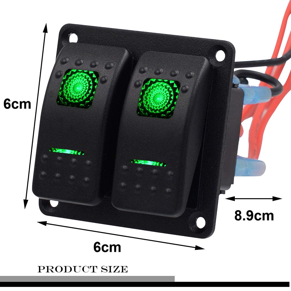 JUST N1 Rocker Switch Panel 2 Gang Waterproof Marine Boat LED Indicator with Circuit Breaker for 12V RV Auto Car Vehicle Truck Trailer Styling Fuse Panel On-Off Universal