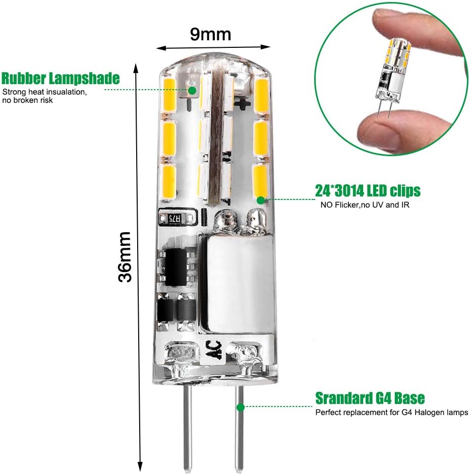 Tailcas G4 LED Bulbs, 1.5W 12V Mini Capsule Light Bulb AC/DC (20W Halogen G4 Lamp Equivalent) - Image 3