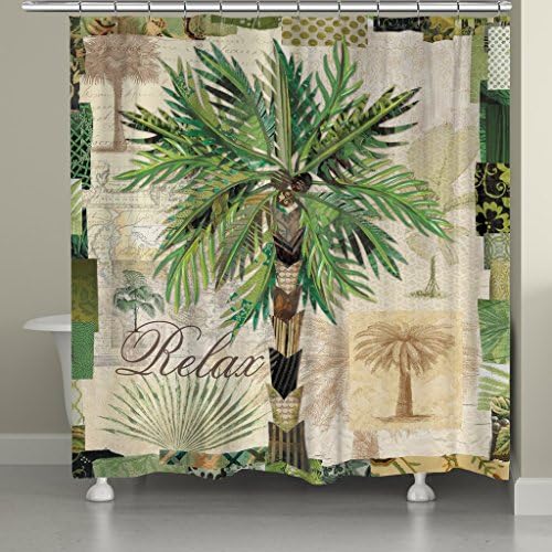 Laural Home PAS72SC Palm Tree Scrapbook Shower Curtain, Beige/Green