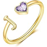 GLEZZA Initial Rings for Women Teen 14K Gold Plated Birthstone Rings Stackable Dainty Letter Rings Christmas Birthday Birthstone Jewelry Gifts for Mother Daughter,Adjustable Size 5-10