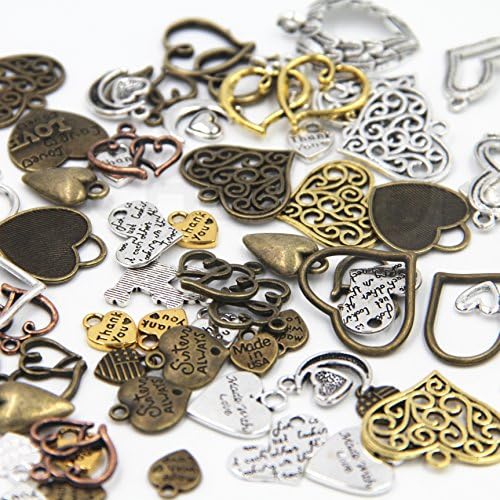 CHLCF 100g Assorted(Color&amp;Style) Love Heart Shape Punk Steampunk Charm Pendant Connector for Necklace Bracelet Anklet DIY Crafting Accessories