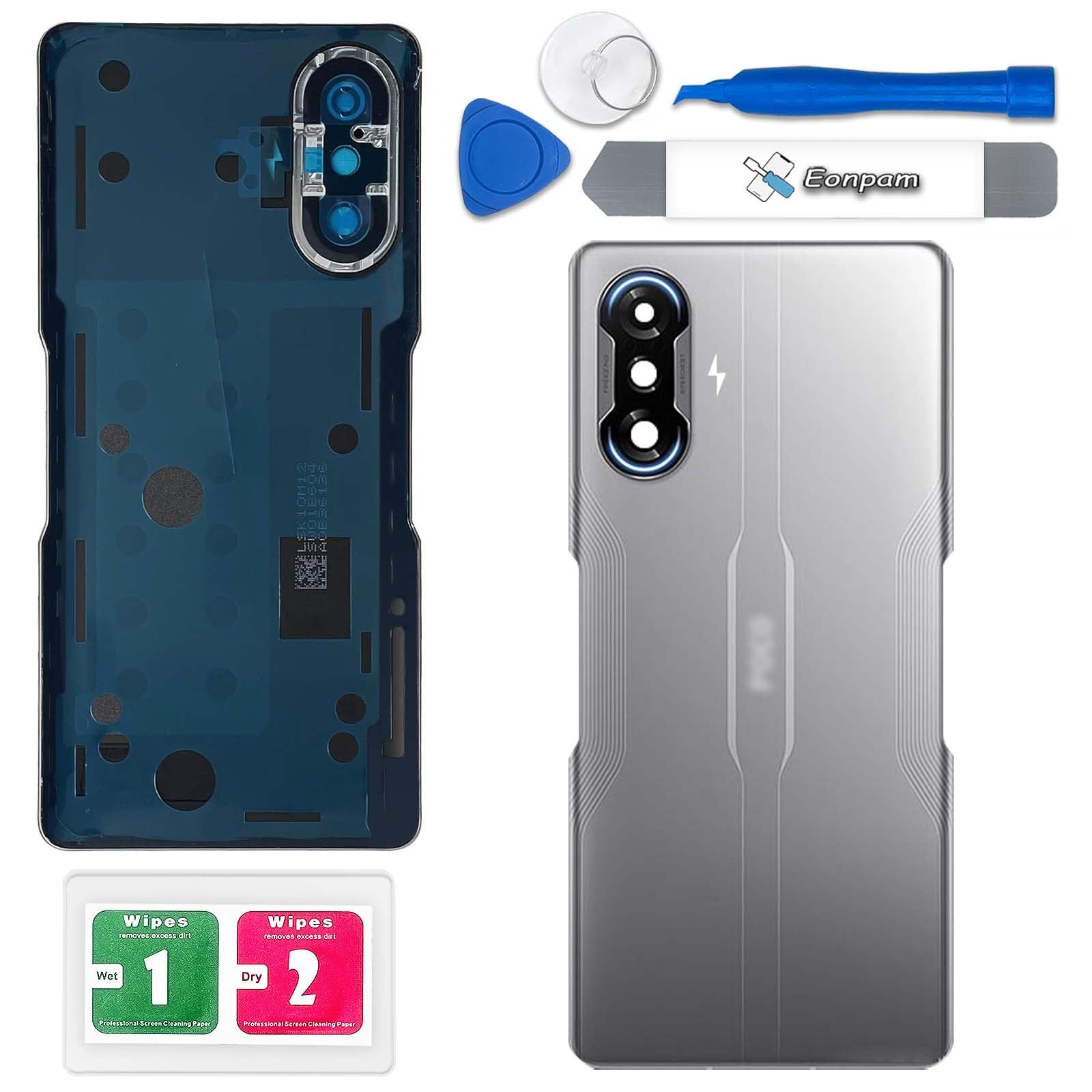 Eonpam Back Cover Glass for Xiaomi Poco F3 GT Rear Glass Replacement with Camera Lens + Repair Kit Genuine Rear Housing (Gunmetal Silver)