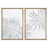 SIGNWIN Framed Wall Art Print Set Minimal Fern Outline Line Art Duotone Botanical Leaves Illustrations Modern Art Decorative Elements Dramatic for Living Room, Bedroom, Office - 16