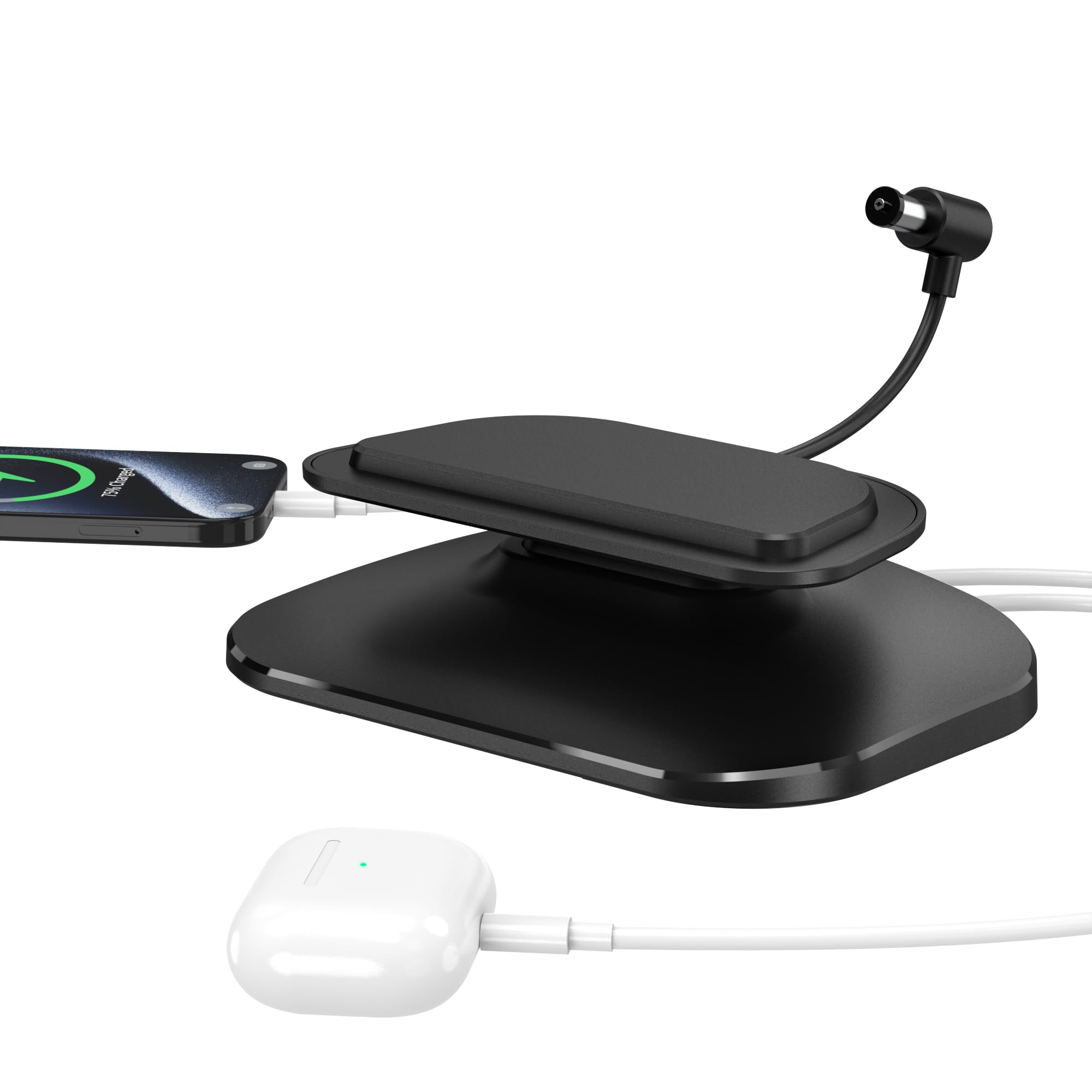 PlusAcc Adjustable Charging Stand for Show 8 3rd Gen Stand with USB C and USB A Charging ports Charging Station for iPhone/Airpods Smartphones & Smartwatch & Show 8 3rd Gen (Black)