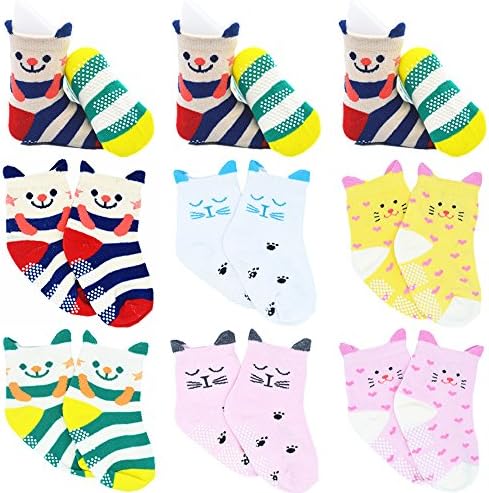 Ruwen 6 Pairs Non-Skid Kids Infant Baby Girl Toddler Socks Anti Slip Cotton Stretch Footsocks Sneakers Crew Socks Slippers With Grip For 12-36 Months