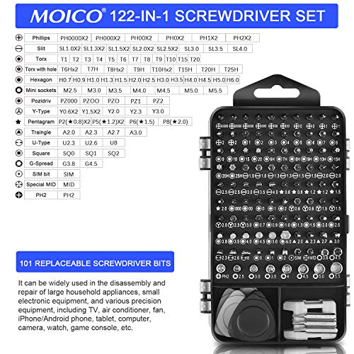 Screwdriver Set, MOICO 122 in 1 Magnetic Precision Screwdriver Set with 101 Replaceable Impact Driver Bits, Hand Repair Tool Kit with Case for iPhone/iPad/Android, Computer, Watch, Electronics