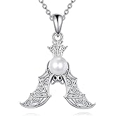 POPLYKE Bat Necklace 925 Sterling Silver Halloween Bat Pearl Pendant Birthday Christmas Jewelry for Women