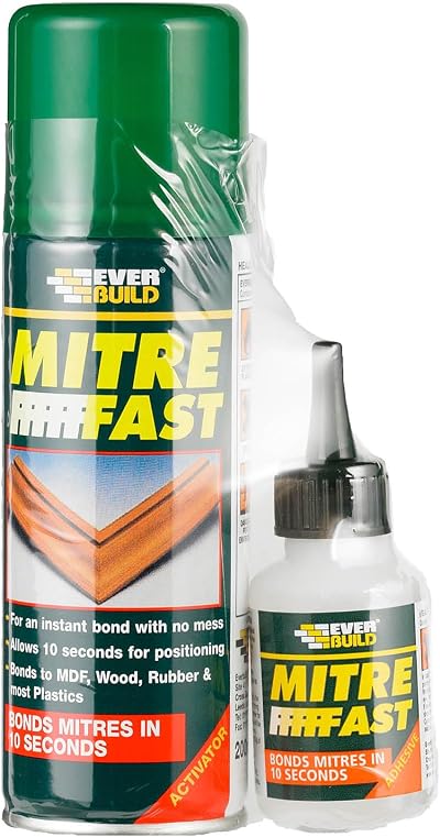 Everbuild Mitre Fast Two Part Bonding Kit 50g Adhesive 200ml Activator