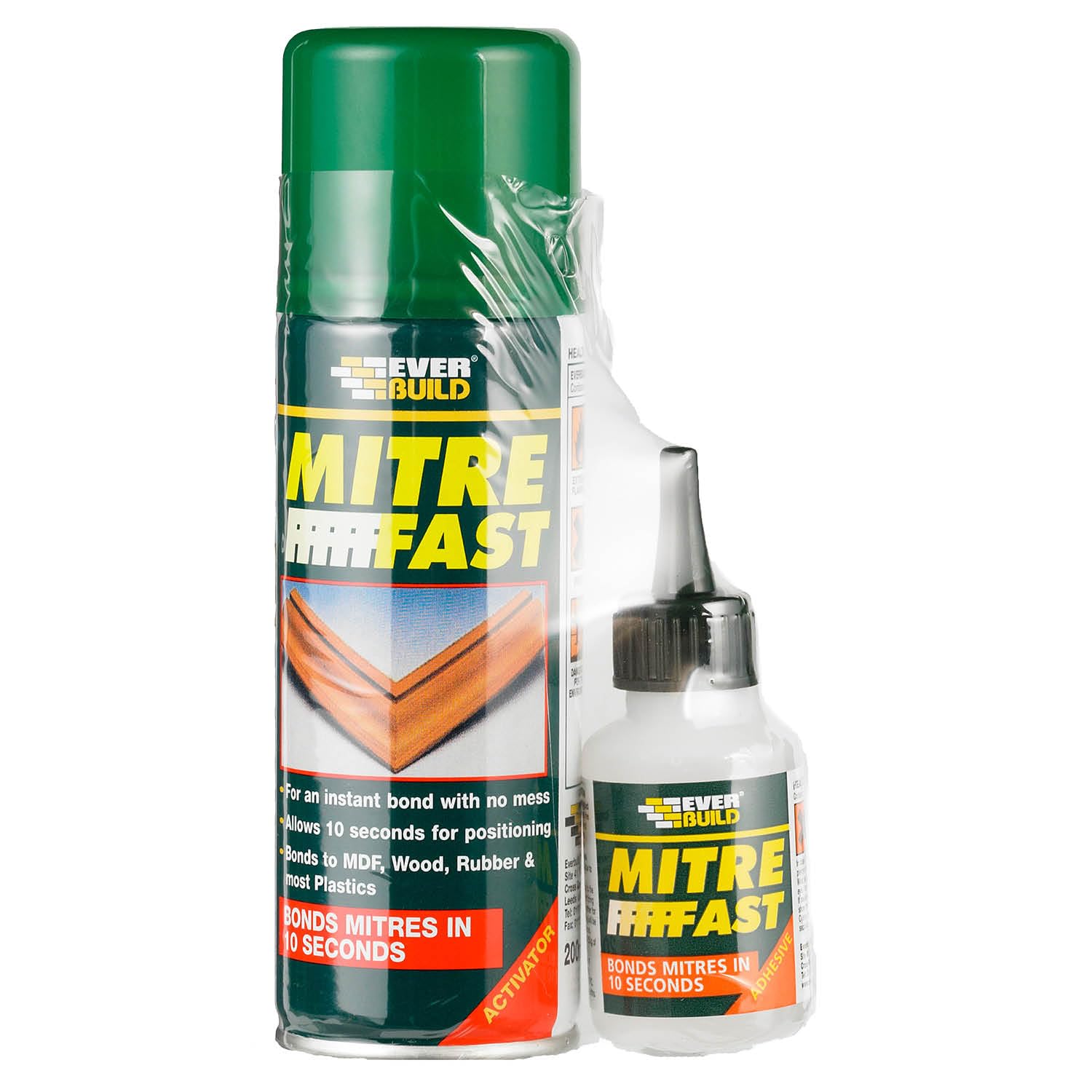 Everbuild Mitre Fast Two Part Bonding Kit – Suitable for Mitre Joints – Industrial Grade – Clear – 50g Adhesive/200ml Activator