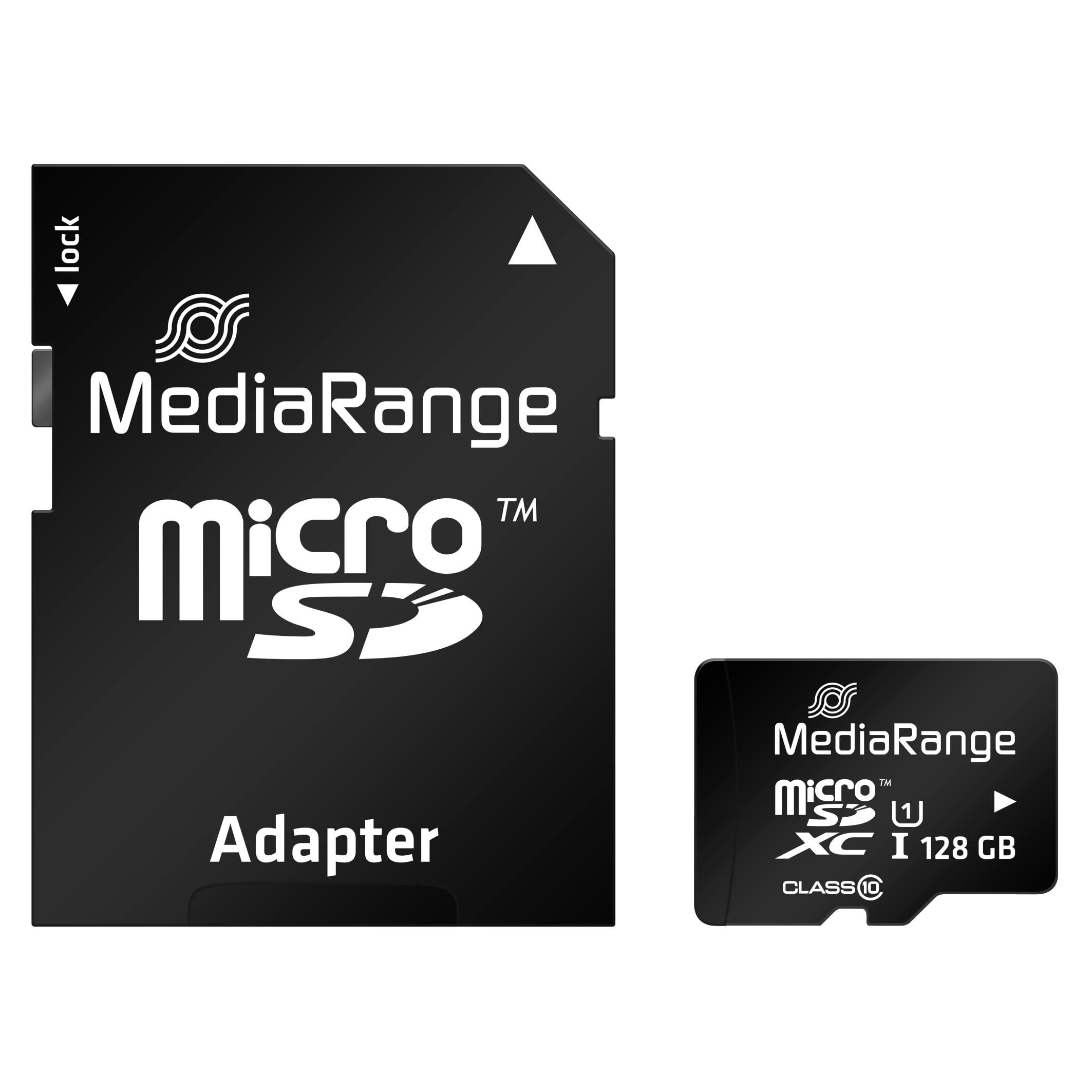 MediaRange MR945 Micro SDXC 128G UHS-1 Class 10 memory card with blue adapter