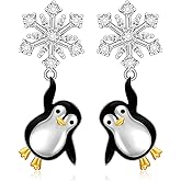 Penguin Earrings Christmas Penguin Earrings for Women Sterling Silver Snowflake Drop Dangle Cute Animal Winter Holiday Jewelry Valentines Xmas Gifts