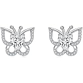 925 Sterling Silver Butterfly Stud Earrings Hypoallergenic Heart Birthstone Studs with CZ Cute Animal Jewelry Gifts for Women Her Christmas Birthday