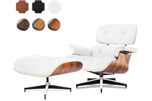 Asukale Top Grain Leather, Mid Century Chaise Lounge Chair and Ottoman, Modern Chair Classic Design, Heavy Duty Base Support for Living Room Study Lounge Office, Palisander-White