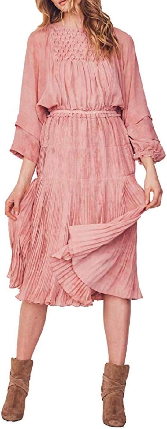 LOVESHACKFANCY Women's Dress Pleated Noelle Midi Size Small at Amazon Womenâs Clothing store